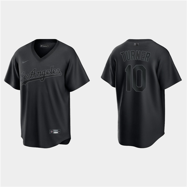 Men's Los Angeles Dodgers #10 Justin Turner Black Pitch Black Fashion Replica Stitched Jersey